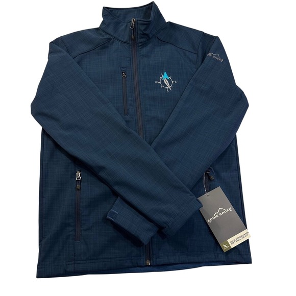 NWT Eddie Bauer Soft Shell Jacket Full Zip Navy Blue Compass Logo - Picture 1 of 15